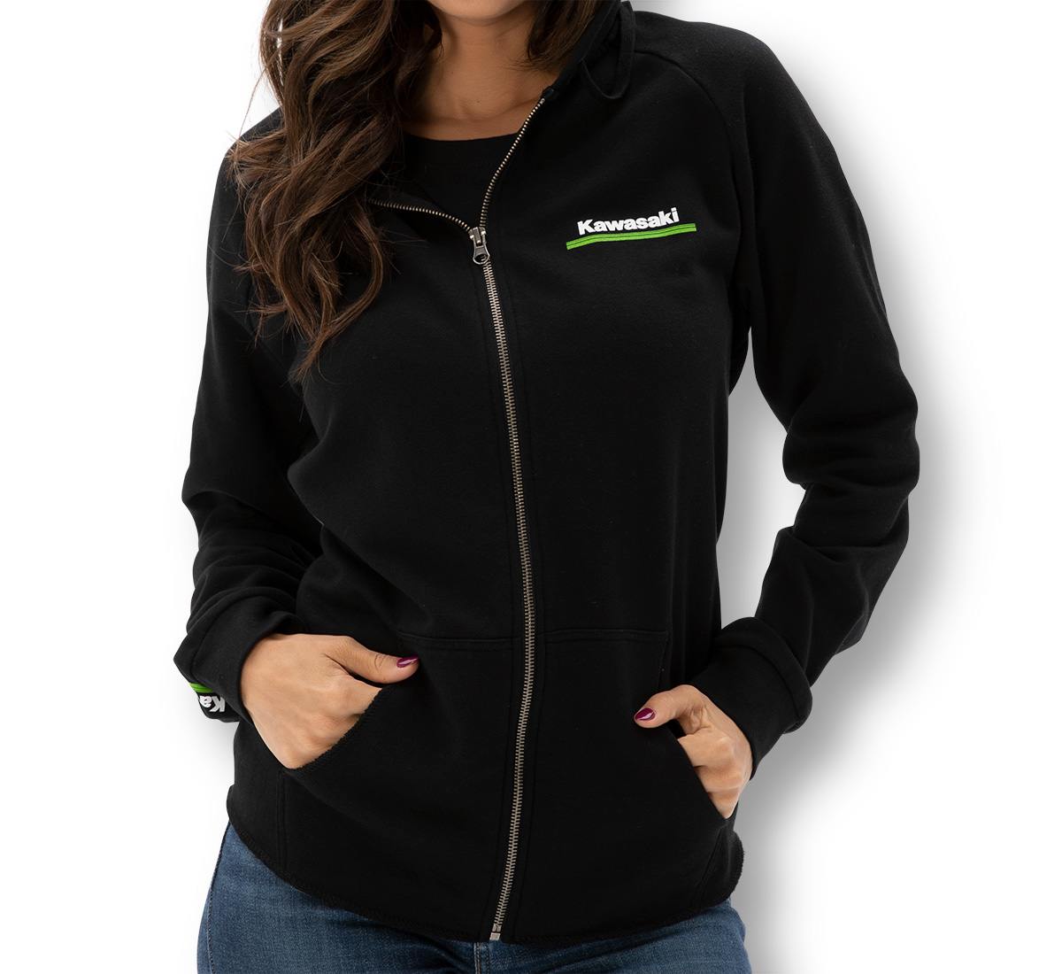 Women s Kawasaki 3 Green Lines Zip Up Sweatshirt