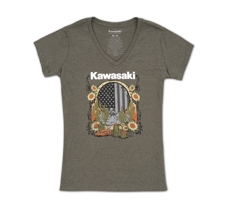 Kawasaki Women's Sunflower Flag V-Neck Tee detail photo 1